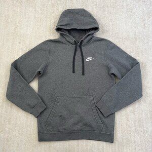 Nike Grey Club Fleece Cotton Pullover Hoodie Sweatshirt S